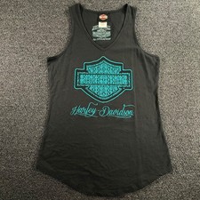 Harley-Davidson Bourbon Street New Orleans Tank Top Womens L Teal Embroidered