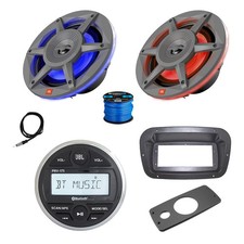 JBL Marine Gauge BT Radio w/Spa Bezel,Adapter, 2x 8" LED Gray Speaker, Wire, ANT