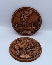 Vintage Pair Of Yellowstone National Park Treasure Craft Souvenir Wall Plaques