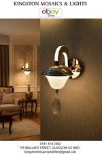 Image of Luxury Single-Arm Chrome Wall Light with Glass Shade & Crystal Drop