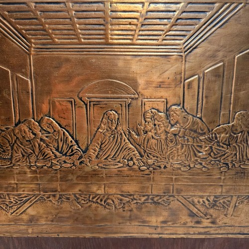 VTG Last Supper Copper Embossed Relief 1960's MCM Jesus Wall Art On Plywood - Picture 5 of 11