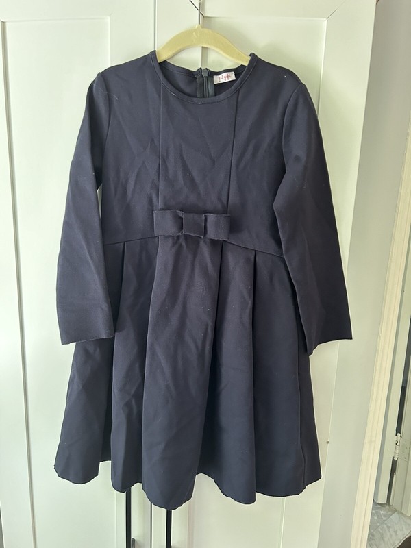 Il Gufo Navy Girls Long Sleeve Vicose blend Dress bow 6 ans