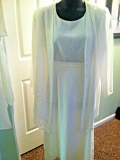 Women's Misty Joy Evening Formal White Beaded Maxi 3 PC Skirt Suit Sz 14