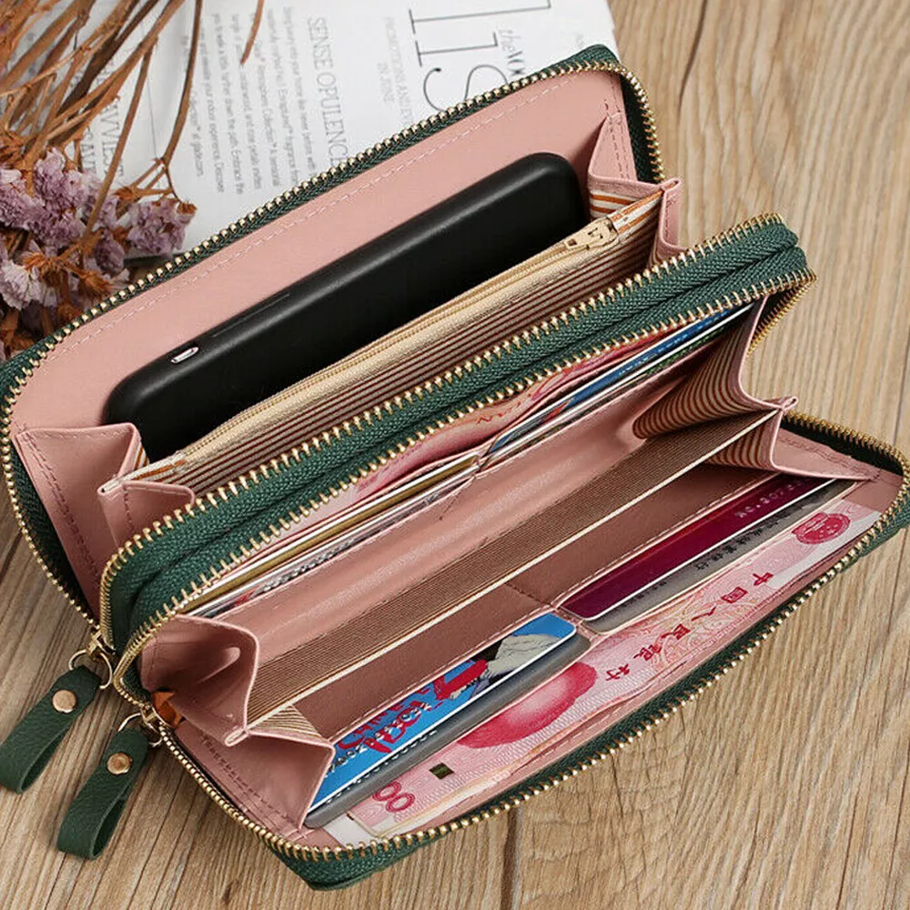 Bags, Wallet For Women Double Zipper Wallet Large Capacity Long Purse  Clutch Wristlet