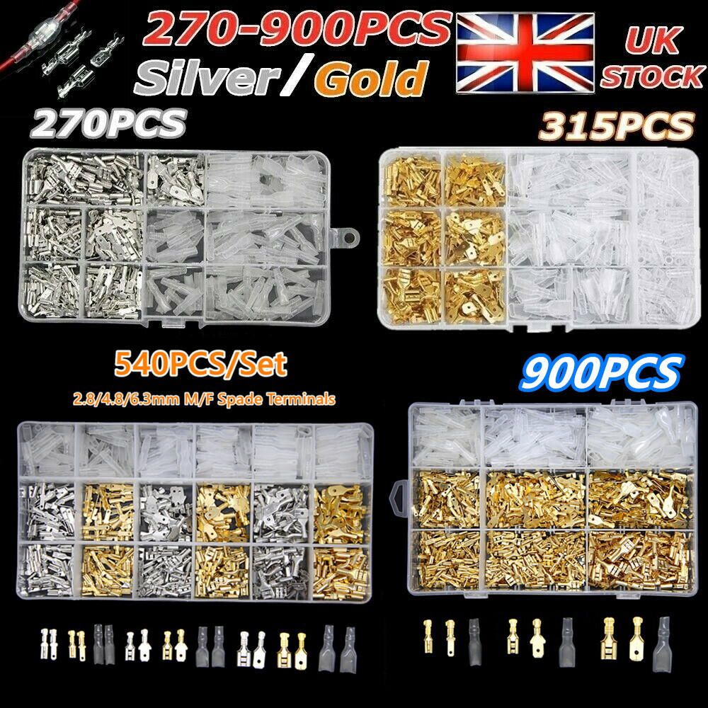 900-Piece Spade Terminal Assortment - Male & Female Crimp Connectors 16-20 AWG