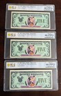3 1987 $5 GOOFY consecutive serial number DISNEY DOLLAR PCGS gem unc 66 PPQ