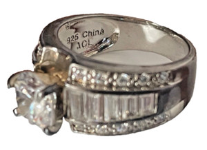 Vintage JCL 925 STERLING SILVER RING 8 large statement round baguettes 10 CT TW