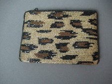 Q A Clutch Handbag - Beaded Animal Print - Zipper Closure - aa5 sb