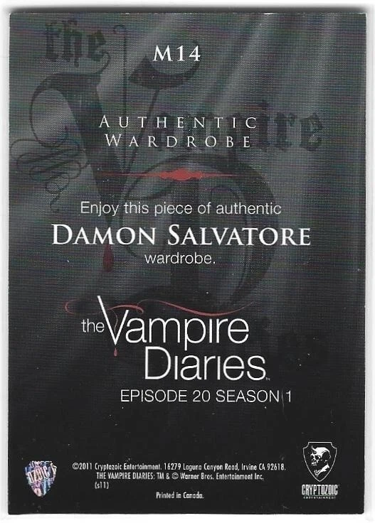 Vampire Diaries Season 1 Ian Somerhalder as Damon Salvatore Wardrobe card M14 - Image 2 of 2