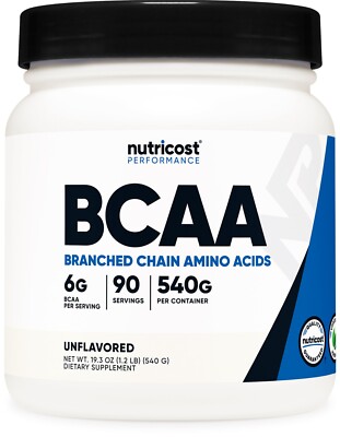 Nutricost BCAA Powder 90 Servings (Unflavored) - 6000mg Per Serving
