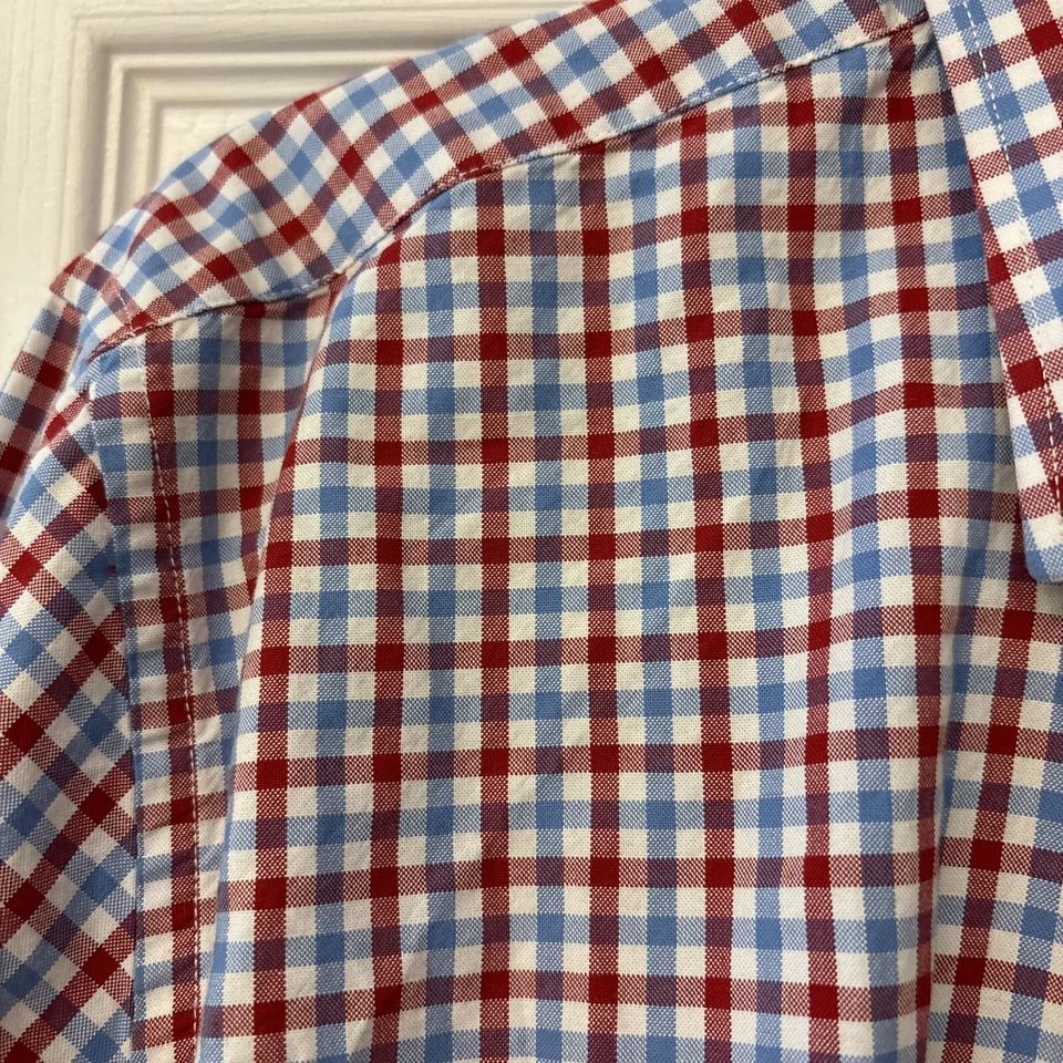 Camisa social masculina xadrez XMI platina 16 34/35. Grande. Patriotic. Azul e vermelho. - Imagem 3 de 4