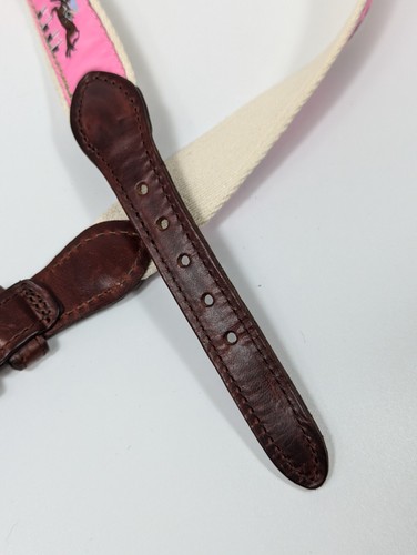 Dover Jumping Horse Pink Ribbon Belt Brown Leather & Brass Buckle Girls S 24 - Picture 3 of 6