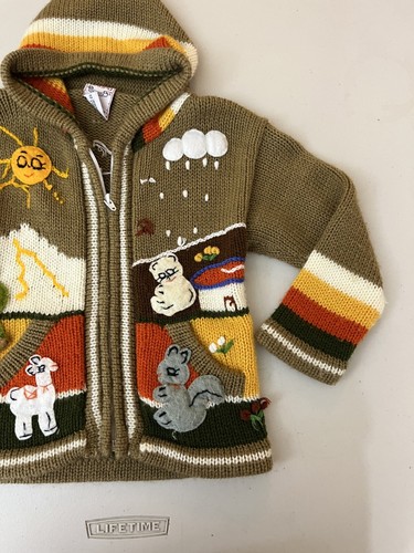 Kids Hoodie Sweater Sz 4 Hand Embroidered Patchwork Artsy Colorful Full Zip Cozy - Picture 4 of 14