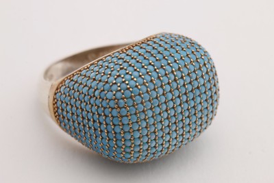 Elit Turkish Jewelry Round Turquoise Zircon 925 Sterling Silver Ring Size