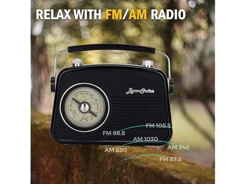 ByronStatics Black AM FM Radio - Small Portable Radios Vintage/Retro with Hea... - Picture 2 of 10