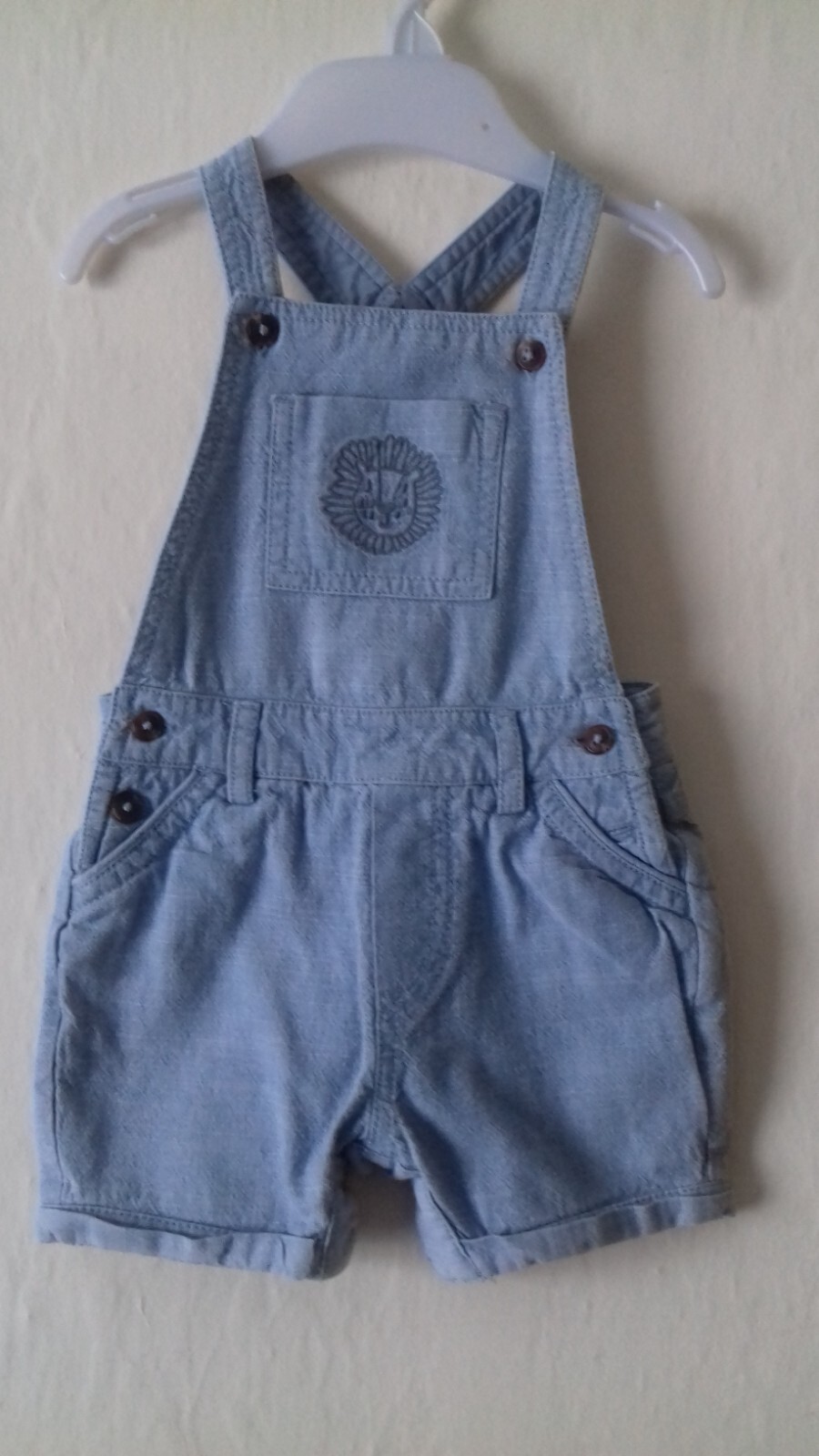 M&S Unisex Babies Pale Blue Dungaree Shorts / Playsuit - Age 3-6 Months