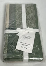 NEW Williams Sonoma Madrid Jacquard Napkins Tablecloths (Set of 4) Green Sealed