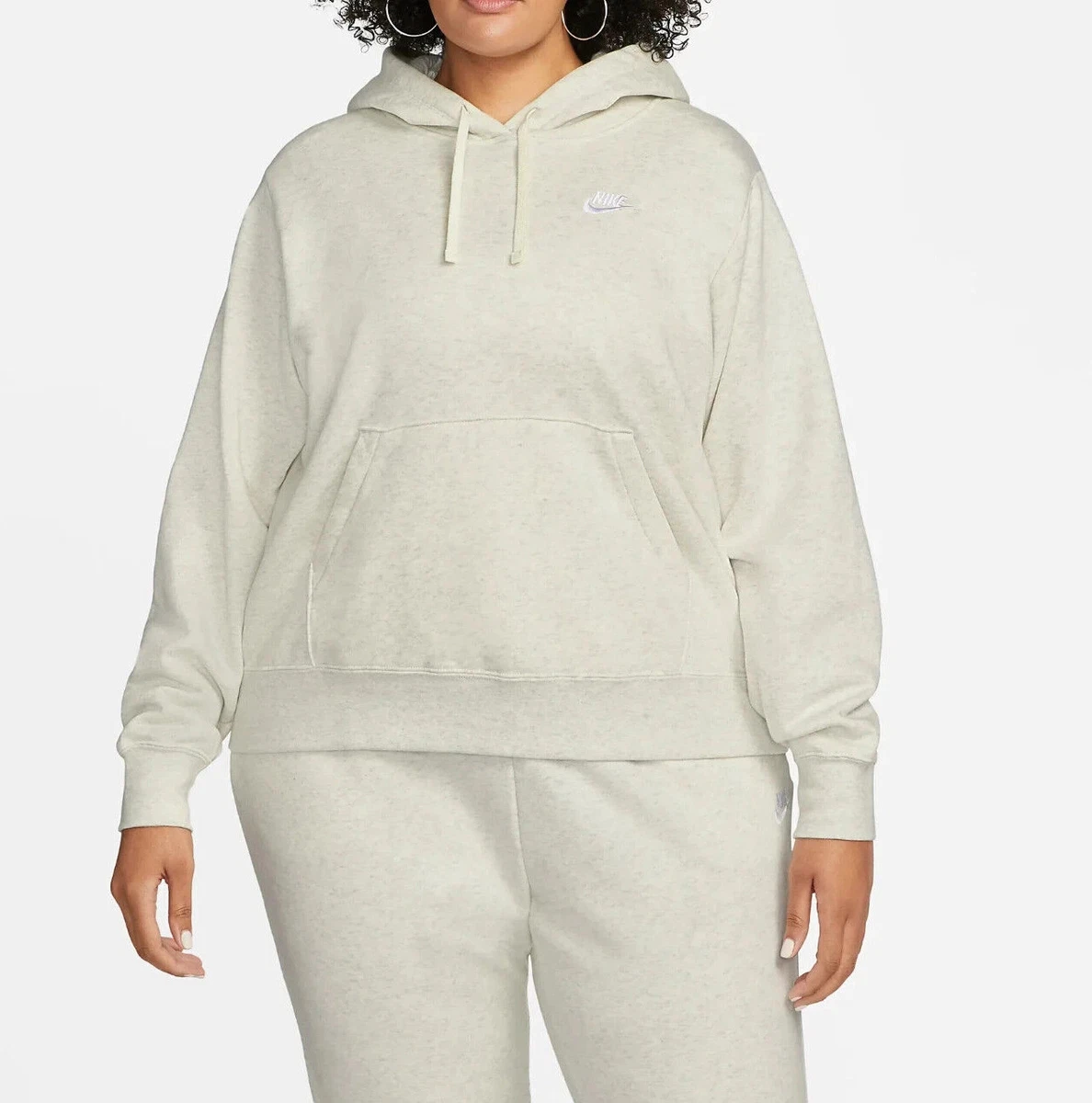 Nike Oatmeal Heather/White Club Fleece Women's Hoodie (DV5088-141