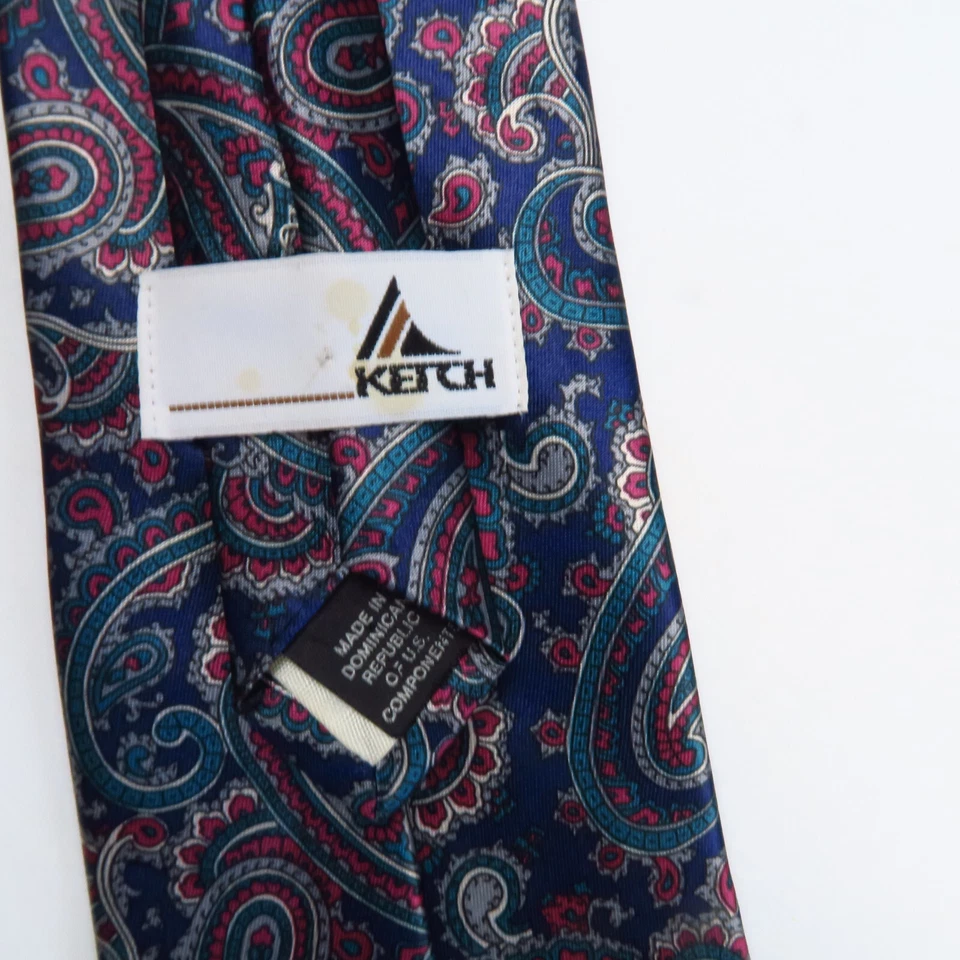 Corbata de cuello vintage Ketch azul rojo clásica de cachemira para hombre 54x3,75 años 80 elegante elegante Foto 3 de 4