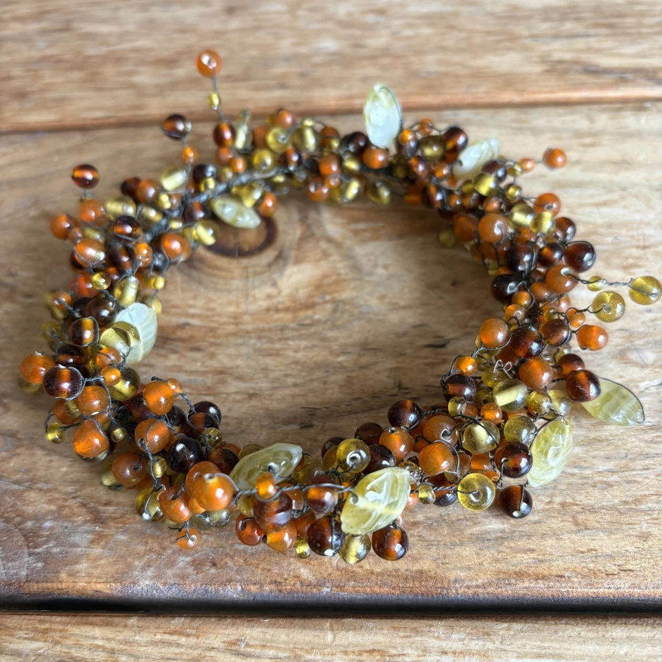 Corona de velas vintage con cuentas de jade acrílico Lucite alambre trenzado 3,5 pulgadas Foto 4 de 4