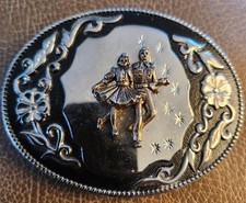 Couple Square Dancing American Folk Dance Silver Black Color Western Belt Buckle