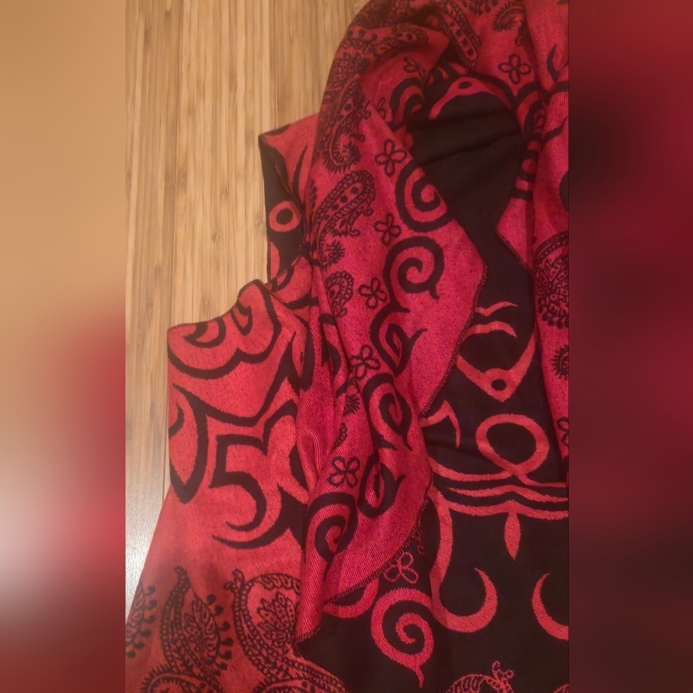Red and Black Patterned Sweater Jacket / Shawl - image 2