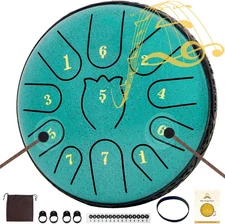 Steel Tongue Drum 11 Note 6 Inch Raindrop Rain Drum for Garden Chime Green