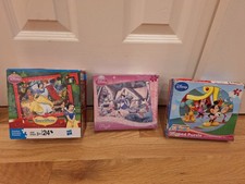 Vtg Lot 3 Disney Jigsaw Puzzles 2 Princess Snow White Minnie Mouse 24pc 100pc