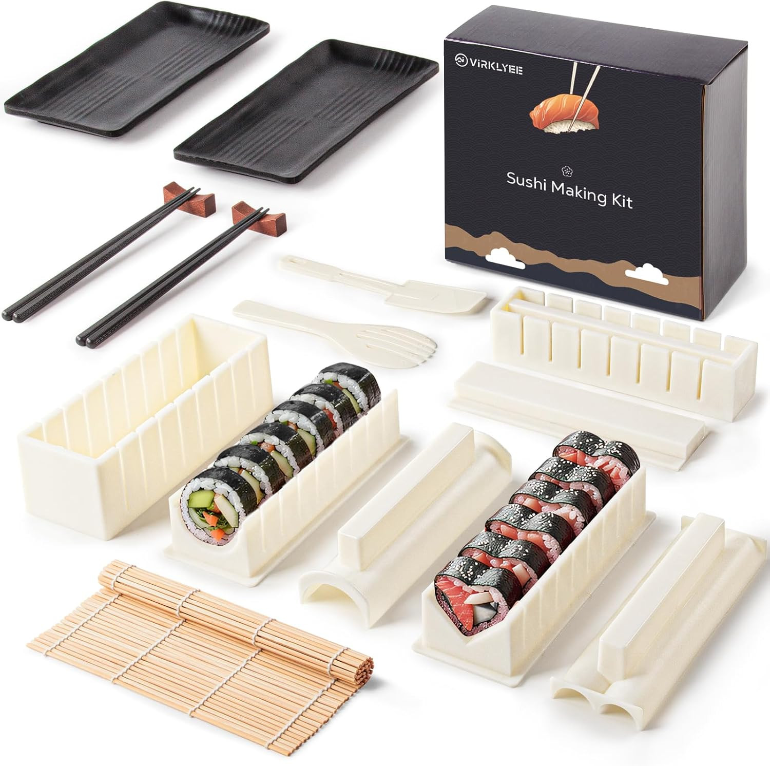 Set Preparazione Sushi Professionale 17 Pezzi - 8 Forme per Maki e Nigiri