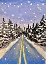 ACEO Art Card Snowy Road Landscape