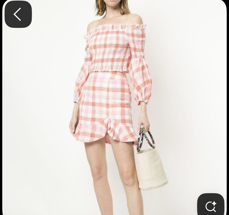 Suboo Womens 10 Pink Gingham Check Ruffle High Waist Skirt Cotton