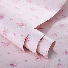 Pink Floral Drawer Shelf Liner Self Adhesive Decorative Rose 17.7"W x 117"L