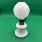 Antique Nutmeg Burner Miniature Oil Lamp Milk Glass + Globe 8 Inches Unmarked