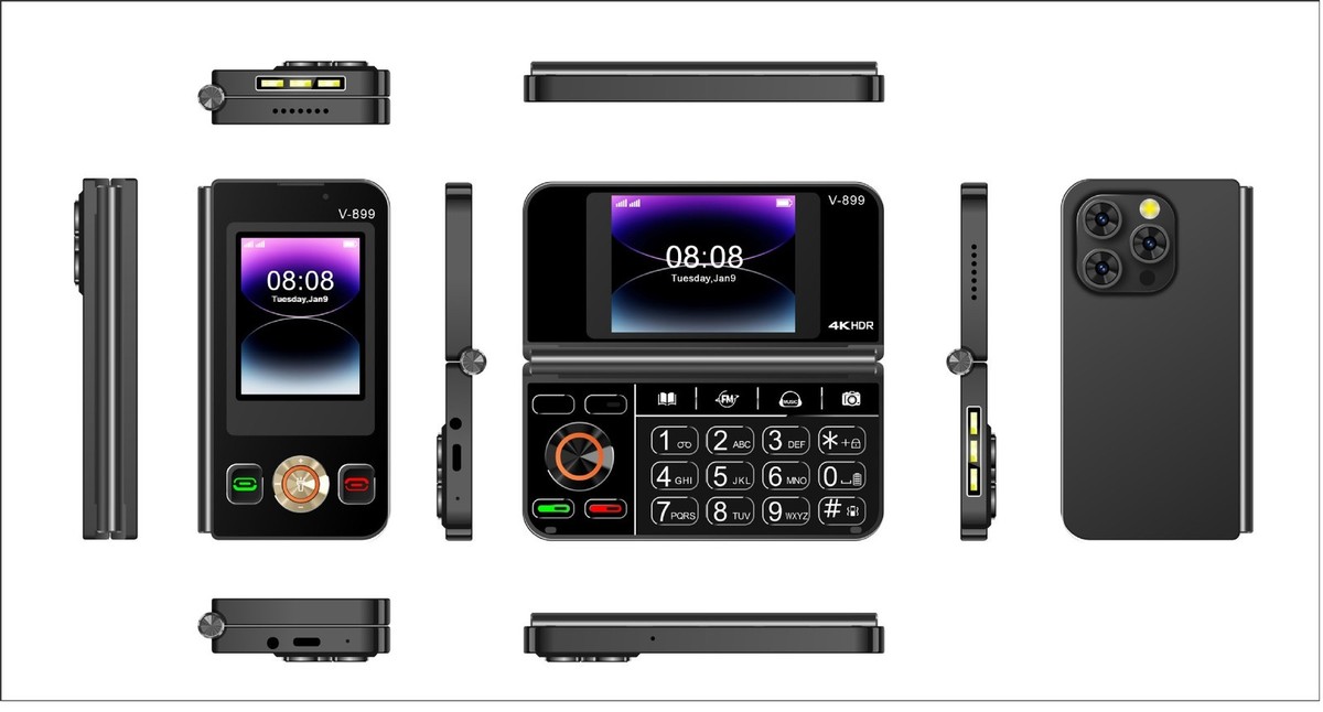 Unlocked V-899 Foldable Mobile Cell Phones 2G GSM Dual SIM