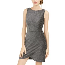 B. Darlin Black Metallic Tulip Hem Sleeveless Mini Sheath Dress Juniors 9/10 NWT