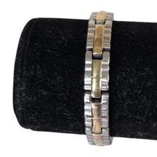 Stainless Steel And 18k Gold Plated Bracelet Arthritis Magnets 7" Vintage