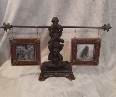 Vintage 3 Wise Monkeys Picture Frames And Figurine  Hear no, See no, Speak no