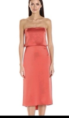 Halston Heritage Coral Satin Bandeau Midi A-Line Dress Size 6