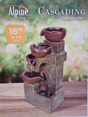 Alpine WCT726 Tabletop Water Fountain Tiered Pots 16'' Indoor Outdoor Desk