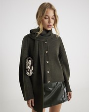 River Island Womens Cardigan Green Knitted Wrap Scarf Round Neck Jumper Top