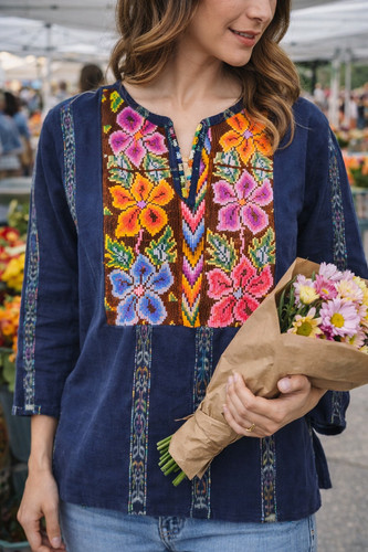 Vintage Guatemalan Huipil Style Hand Embroidered Highland Textile Blouse