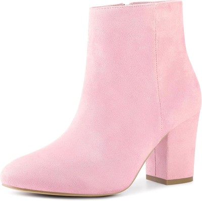 Perphy Round Toe Chunky High Heels Ankle Boots for Women 
