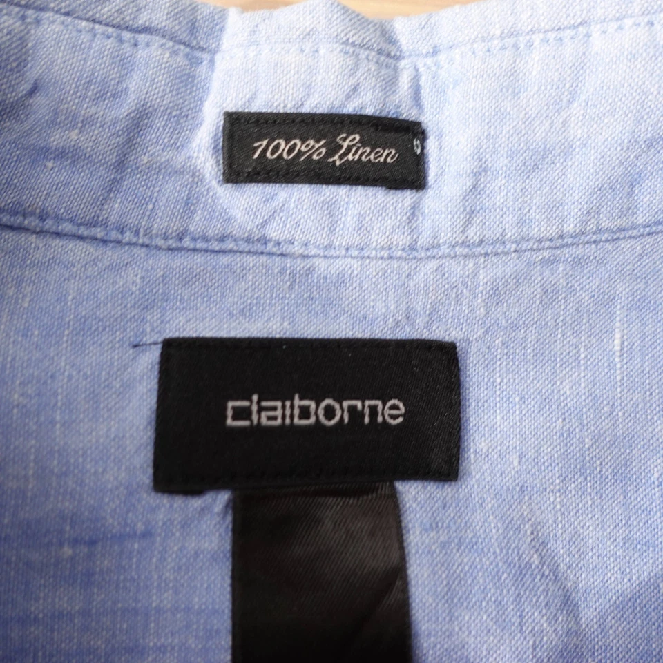 CLAIBORNE Linen Shirt Men Medium Blue Pleated Work Light Summer Career Button Up - Image 3 of 4