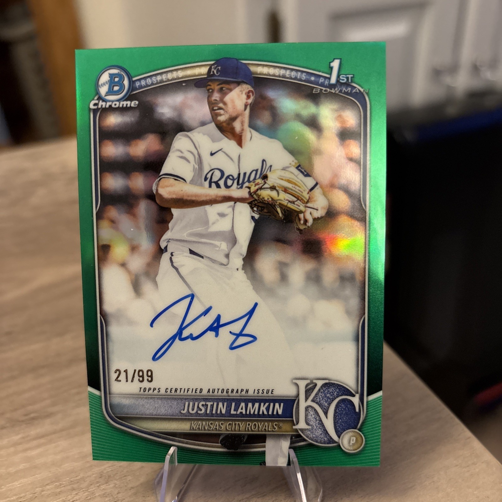 2025 Bowman Chrome Draft 1st Prospect Green Refractor Justin Lamkin Auto #21/99