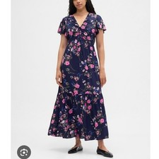 Gap ruched V neck maxi dress floral blue tiered romantic XXL boho