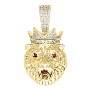 Authentic Yellow Gold Plated Red Moissnaite Leo Zodiac Charm Roaring Lion Pendant 0.89 CT