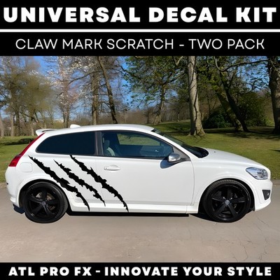 Große Krallenmarke Auto Seitenaufkleber 2er Pack | Monster Kratzer Vinyl Aufkleber Grafik