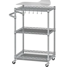 Metal Rolling Cart, 3 Tier Kitchen Cart with Wheels Wire Utility Trolley with...