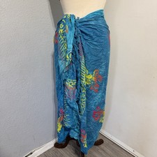 Hawaiian Turquoise Floral Pareo Beach Cover Up Wrap Sarong Dress 58 x 36 in