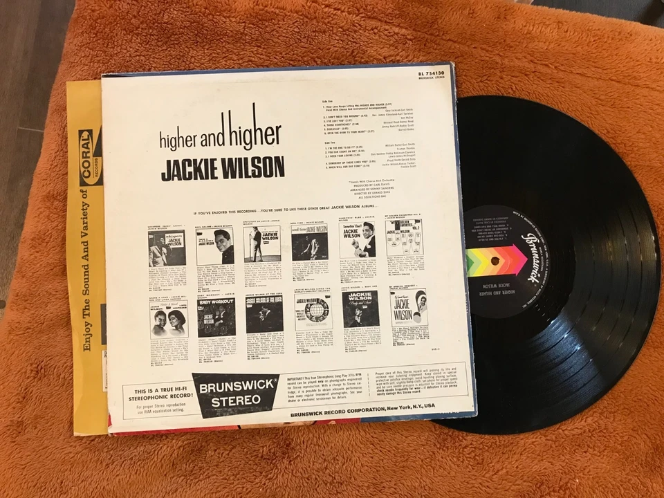Jackie Wilson выше и выше LP Brunswick 1967 bl754130 стерео оригинальный винил - Изображение 3 из 3